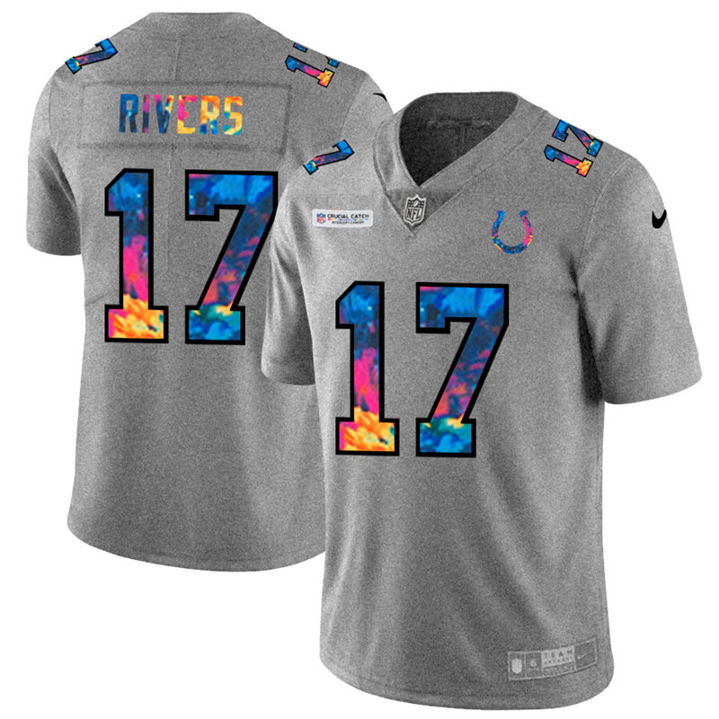 NFL Indianapolis Colts 17 Philip Rivers Men Nike MultiColor 2020  Crucial Catch  Jersey Grey
